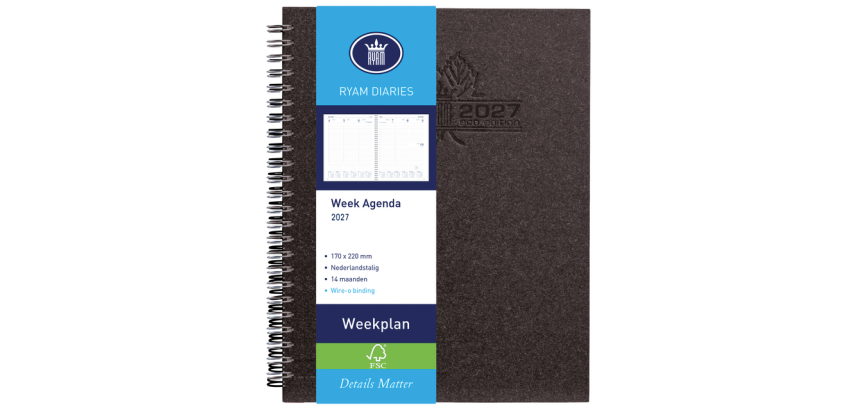 2027 Agenda Ryam Weekplan Wire-o 7 days/2 pages black