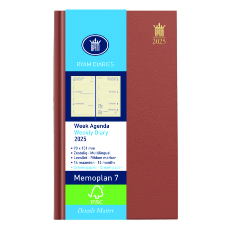 Agenda 2025 Ryam Memoplan 7 Nappa 7 jours/2 pages assorti