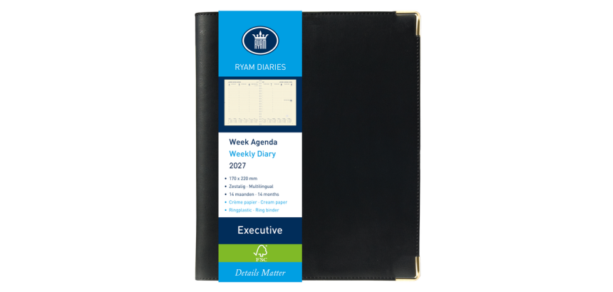 Agenda 2027 Ryam Executive Nappa 7dagen/2pagina's ringplastic zwart