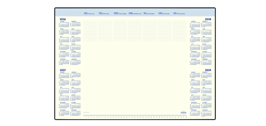 Bloc sous-main 2027 Brepols Desk Mate 7 jours/1 page 412x590x8mm avec support 35fls