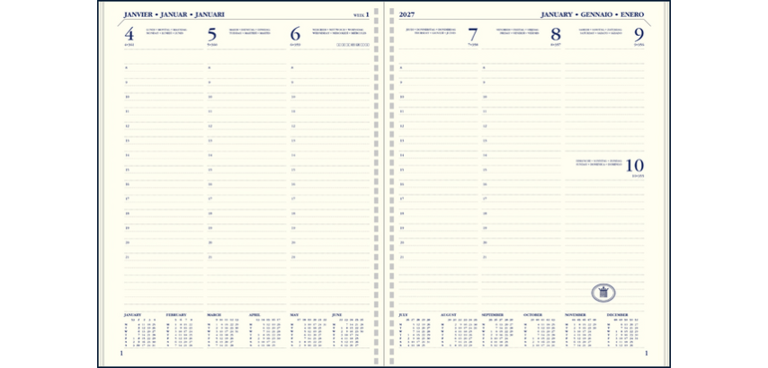 Agenda-Nachfüllpackung 2027 Ryam Executive A5 7 Tage/2 Seiten Hochformat