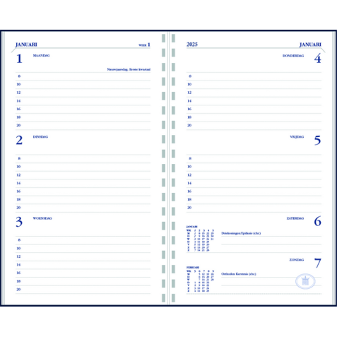 Recharge agenda 2025 Ryam Memoplan 7 portrait 7 jours/2 pages blanc