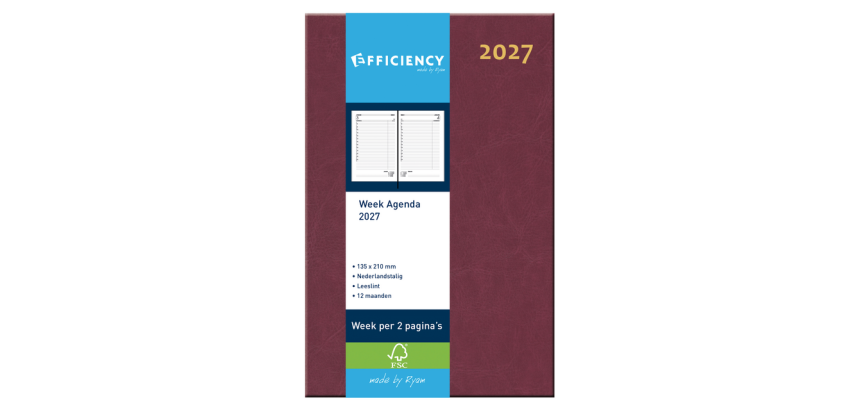 2027 Agenda Ryam Efficiency Baladek 7 days/2 pages burgundy