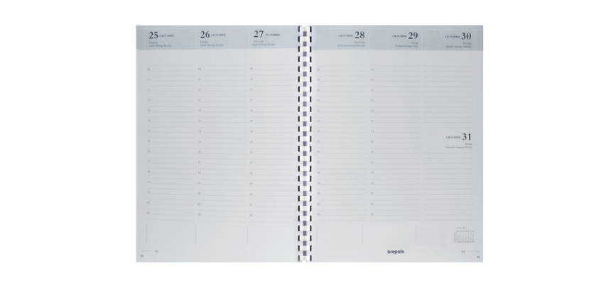 Agendavulling 2027 Brepols Timing 7dagen/2pagina's spiraal wit