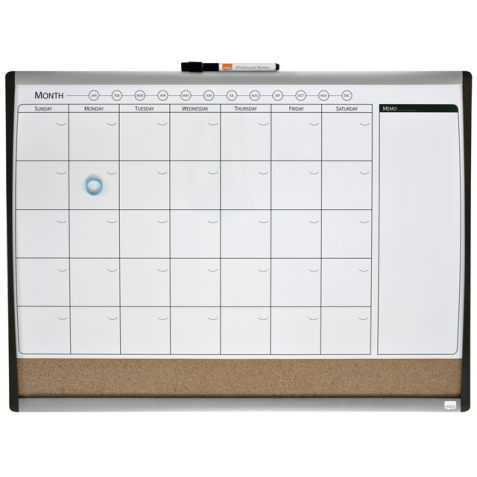 Whiteboard Nobo magnetische planner met prikbord van kurk 58,5x43cm