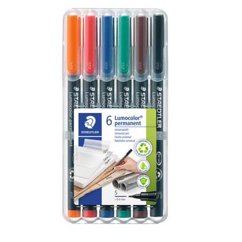 Viltstift Staedtler Lumocolor 313 permanent S set à 6 stuks assorti