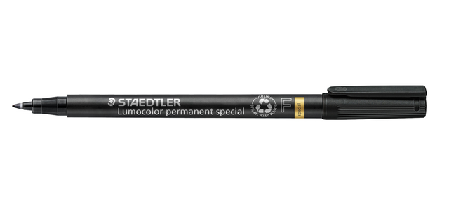 Permanent special marker Staedtler Lumocolor 319F with a 0.6 mm bullet tip, black.