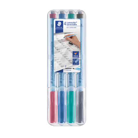 Viltstift Staedtler Lumocolor 305 non permanent correctable F set à 4 stuks