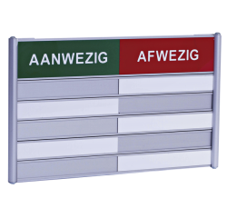 Aan- afwezigheidsbord voor 5 namen