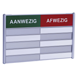 Aan- afwezigheidsbord voor 5 namen