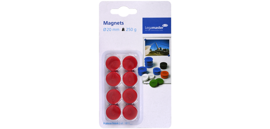 Magneet Legamaster 20mm 250gr rood 8 stuks
