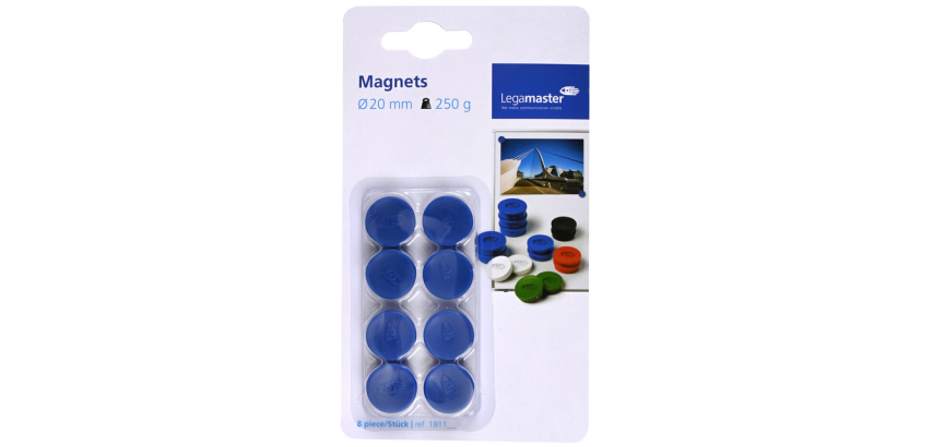 Magneet Legamaster 20mm 250gr blauw 8 stuks