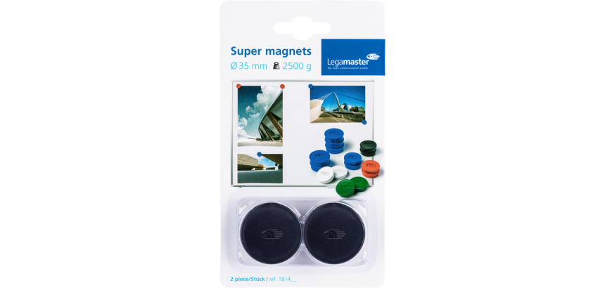 Magneet Legamaster 35mm super 2500gr zwart 2 stuks