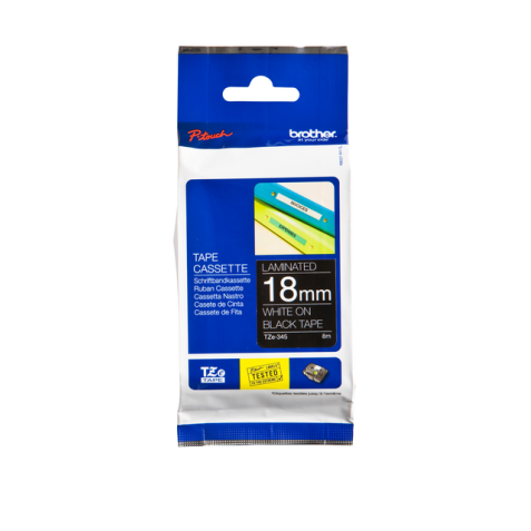 Labeltape Brother P-touch TZe-345 standaard 18mm wit op zwart