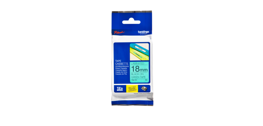 Labeltape Brother P-touch TZe-741 standaard 18mm zwart op groen