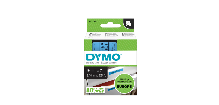 Ruban étiquettes Dymo LabelManager D1 polyester 19mmx7m noir sur bleu