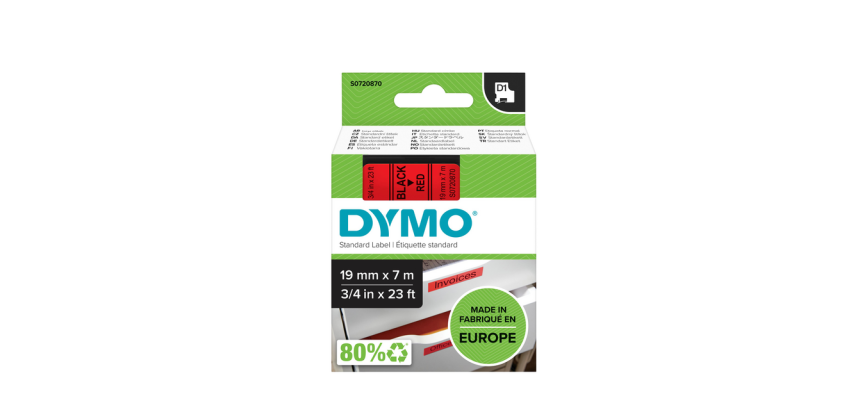 Dymo LabelManager D1 Polyester Label Tape 19mmx7m Black on Red