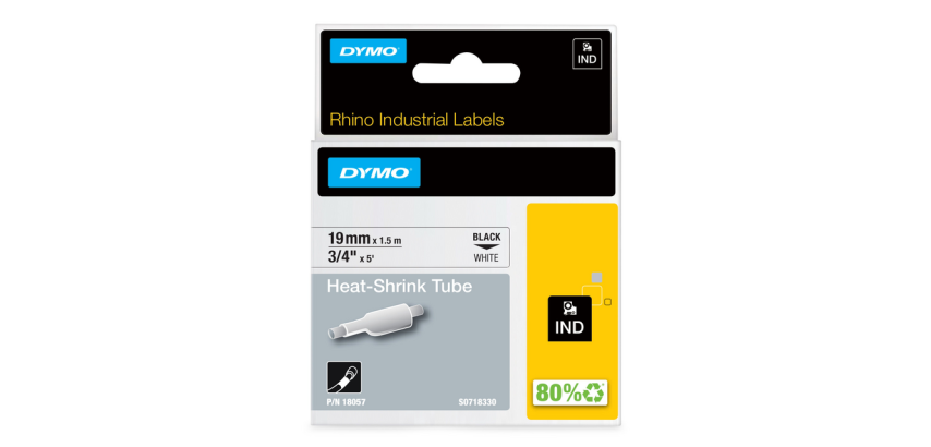 Industrielles Dymo Rhino Schrumpfband 19mmx1,5m schwarz auf weiß