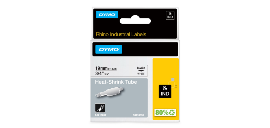 Ruban Dymo Rhino Industriel rétractable 19mmx1,5m noir sur blanc