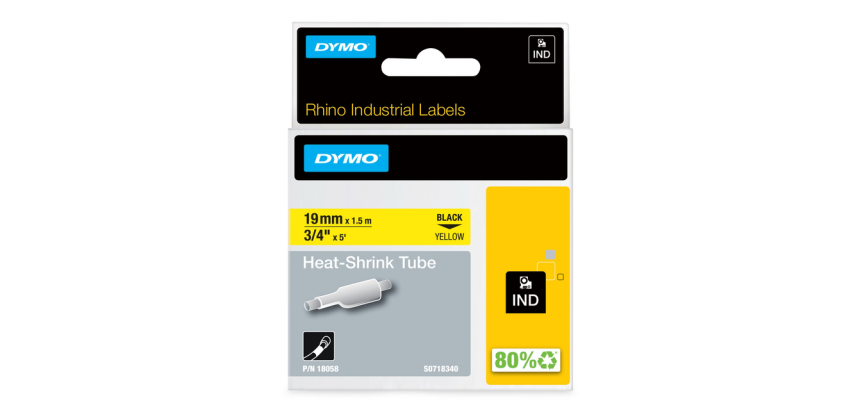 Labeltape Dymo Rhino industrieel krimpkous 19mm zwart op geel