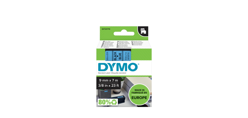 Ruban étiquettes Dymo LabelManager D1 polyester 9mmx7m noir sur bleu