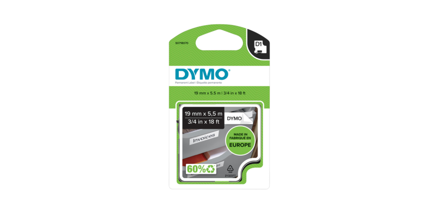 Ruban Dymo LabelManager D1 polyester 19mmx5,5m noir sur blanc
