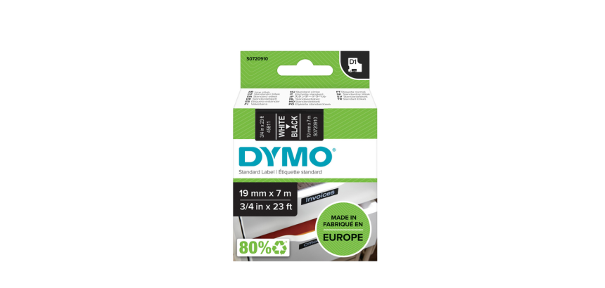 Ruban Dymo LabelManager D1 polyester 19mmx7m blanc sur noir