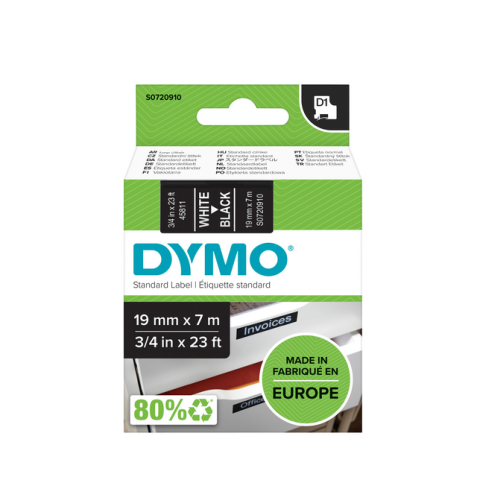 Ruban Dymo LabelManager D1 polyester 19mmx7m blanc sur noir