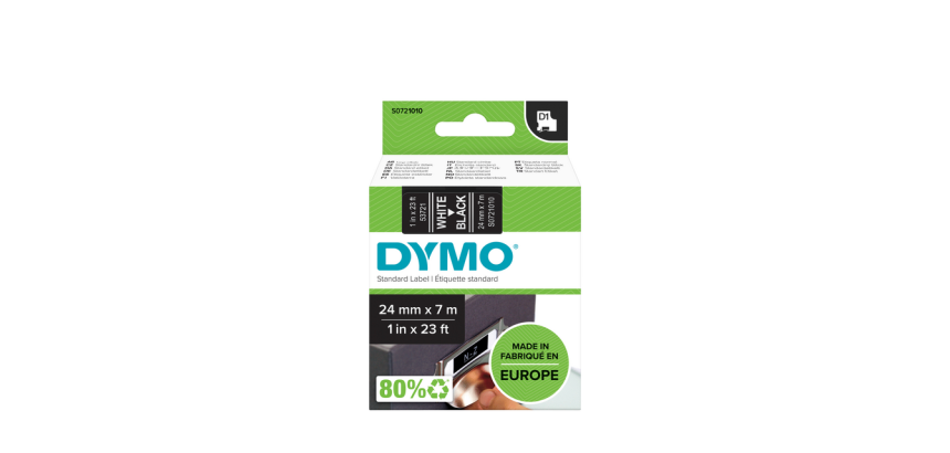 Ruban Dymo LabelManager D1 polyester 24mmx7m blanc sur noir