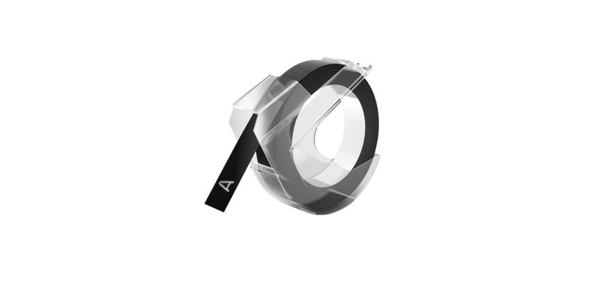 Dymo Rhino embossing vinyl tape 9mm x 3m white on black