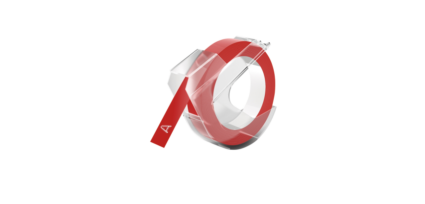Ruban Dymo Rhino embossing vinyle 9mmx3m blanc sur rouge