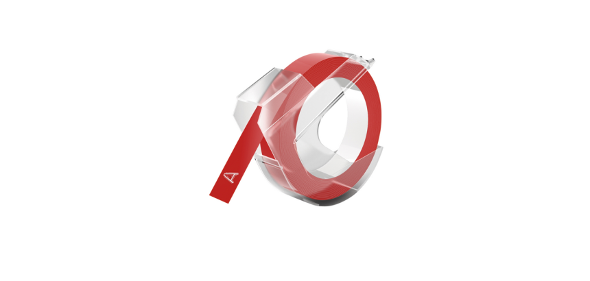 Ruban Dymo Rhino embossing vinyle 9mmx3m blanc sur rouge