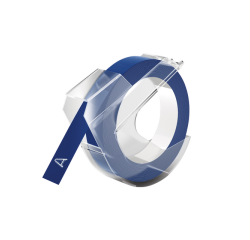Ruban Dymo Rhino embossing vinyle 9mmx3m blanc sur bleu