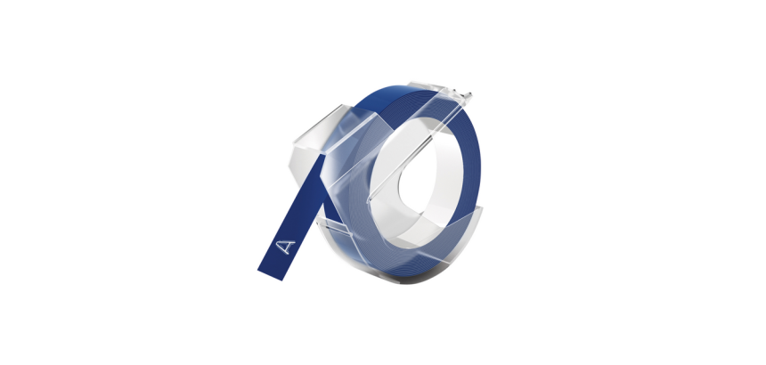 Ruban Dymo Rhino embossing vinyle 9mmx3m blanc sur bleu