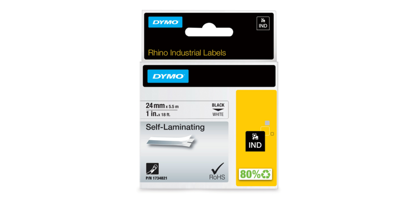 Labeltape Dymo Rhino industrieel zelflaminerend 24mm zwart op wit
