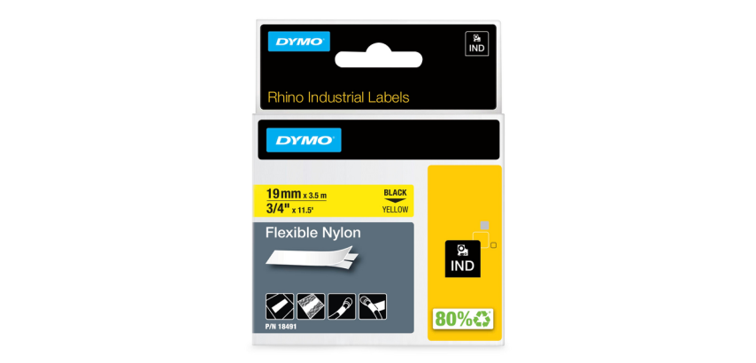 DYMO RHINO Labeltape, nylon, zwart op geel, 19 mm x 3,5 m