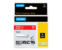 Labeltape Dymo Rhino industrieel vinyl 12mm wit op rood