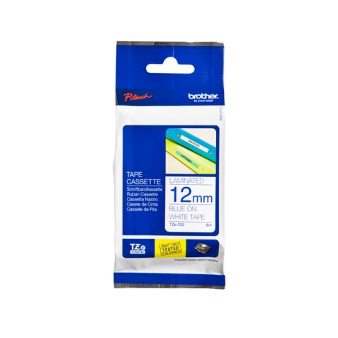 Labeltape Brother P-touch TZe-233 standaard 12mm blauw op wit