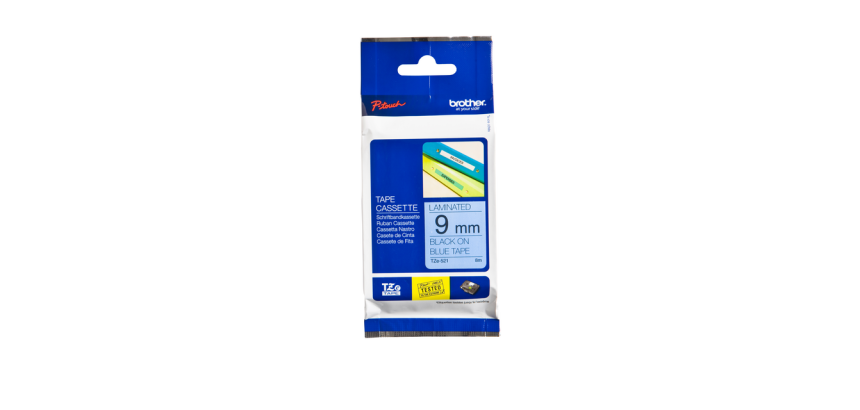 Labeltape Brother P-touch TZe-521 standaard 9mm zwart op blauw