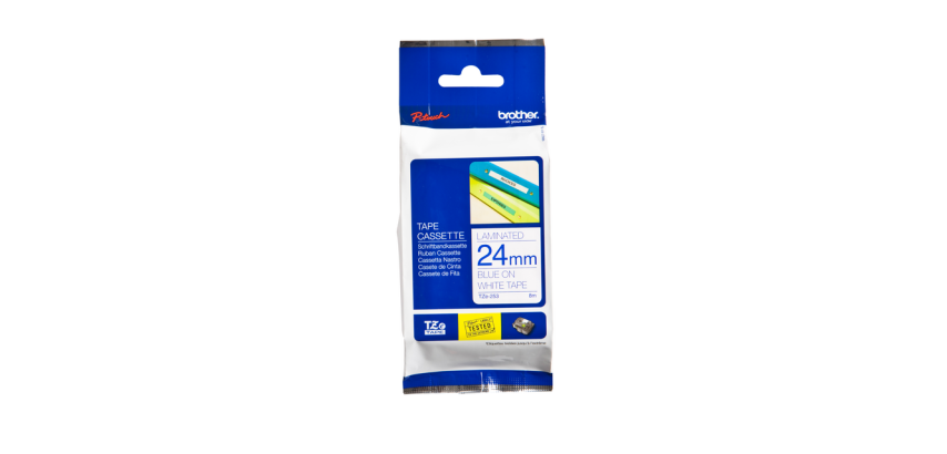 Ruban de lettrage Brother P-Touch TZe-253 standard 24mm bleu sur blanc