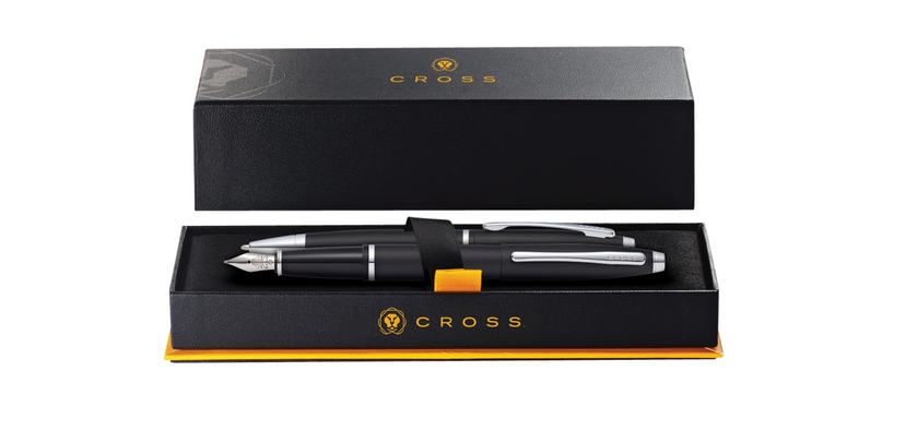 Schrijfset Cross balpen en vulpen Calais medium mat zwart