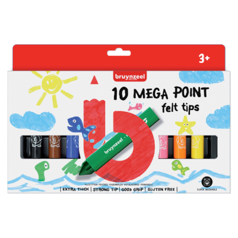 Feutre Bruynzeel Kids Mega Point assorti blister 10 pièces