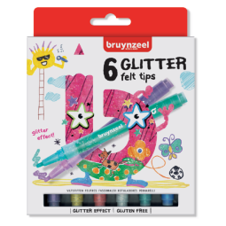 Viltstift Bruynzeel Kids glitter blister à 6 stuks assorti