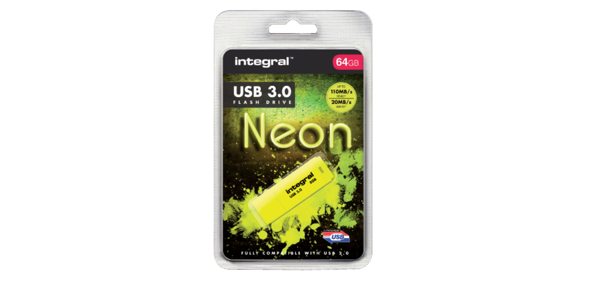 USB 3.0 Neon 64GB Yellow Flash Drive INFD64GoNEONYL3.0
