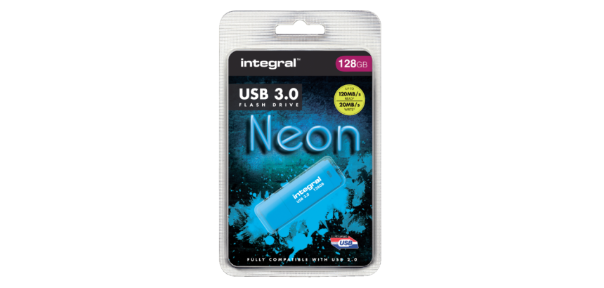 Clé USB 3.0 Integral Neon USB-A 128Go bleu