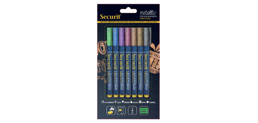 Securit SMA-100 Chalk Marker Bullet 1-2mm Assorted Metallic 7 Pieces