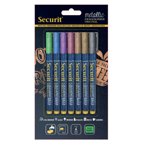 Krijtstift Securit SMA-100 rond 1-2mm metallic assorti 7 stuks