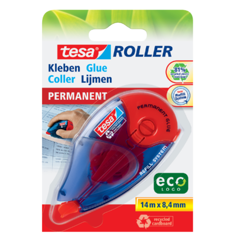 Roller colle tesa® ecoLogo® permanent rechargeable blister