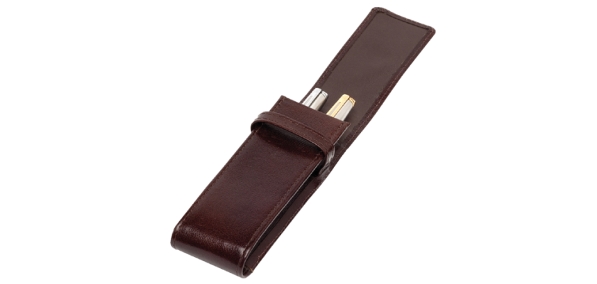 Etui stylos 322 Cuir de Buffle 2 cases brun