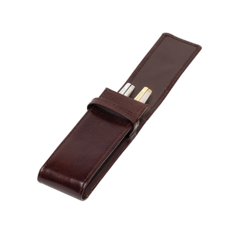 Etui stylos 322 Cuir de Buffle 2 cases brun